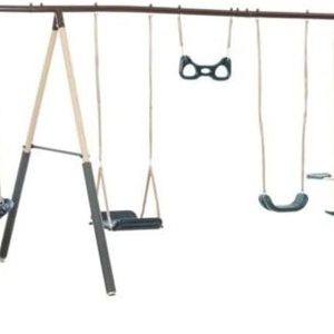 XDP Recreation Deerfield Outdoor Playground Swing Set with Slide, See Saw, Trapeze Swing, Fun-Glidr, Swing Seat, and Stand N Swing B07FN4B192