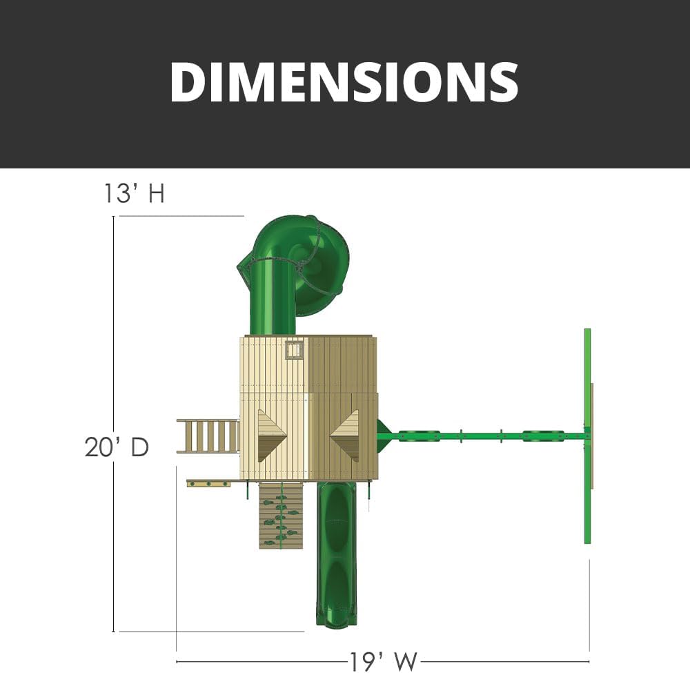 Gorilla Playsets 01-0030-AP-1 Great Skye I Wood Swing Set with Green Vinyl Canopy, Tube Slide, and Rock Wall, Amber B00RZID7UU - Image 7