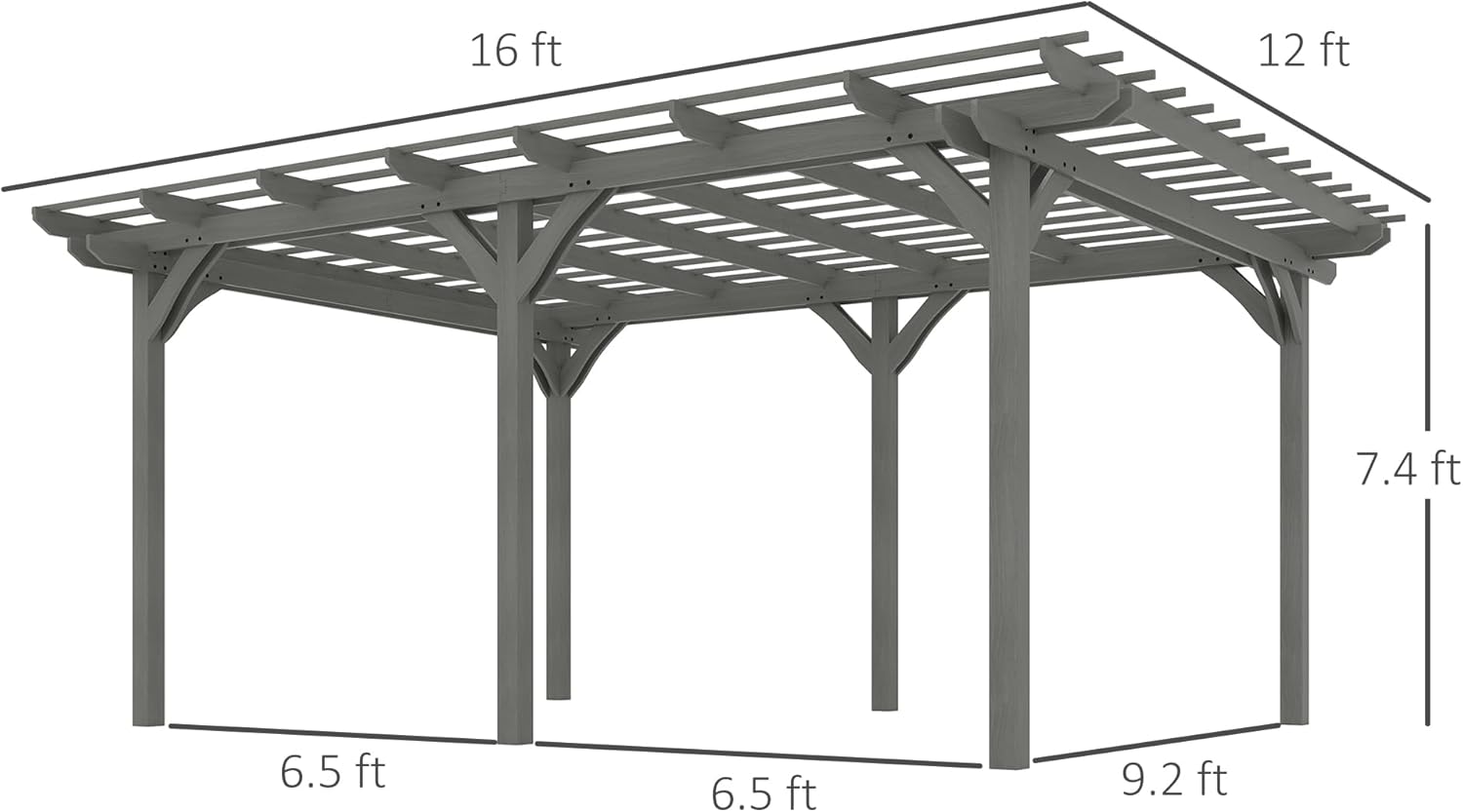 Outsunny 12' x 16' Outdoor Pergola, Wood Gazebo Grape Trellis with Stable Structure for Climbing Plant Support, Garden, Patio, Backyard, Deck, Gray B0DSF88TPS - Image 3