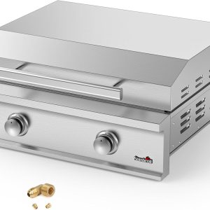 Stanbroil 28-Inch Premium Built-In Natural Gas Griddle for Outdoor Kitchen Grill, Durable Stainless Steel 2-Burner Flat Top Grill with Lid for BBQ Island, 34,000 BTUs B0BQ71DSNL