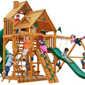 Gorilla Playsets 01-0030-AP Great Skye I Wood Swing Set with Wood Roof, Tube Slide, and Upper Level, Amber B00RZIDMRI