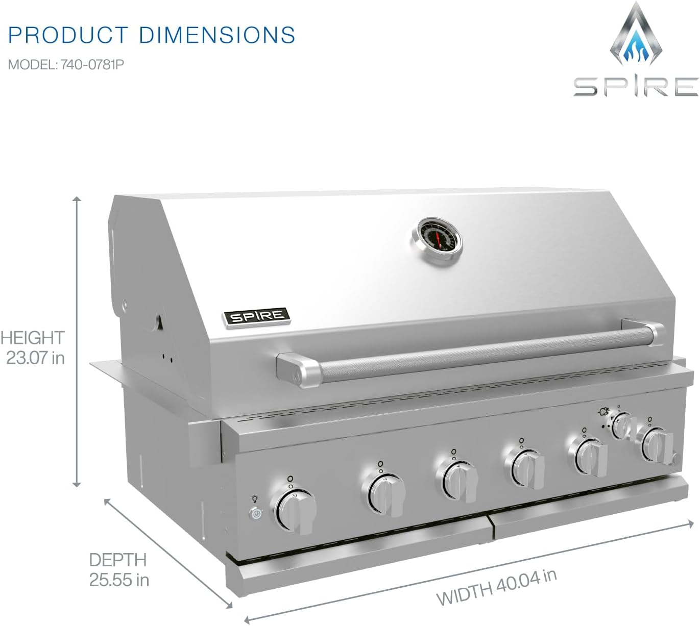 Spire Premium 6 Burner Built In Gas Grill Island Head, Stainless Steel 36 Inch Propane Grill with Rear Burner, 73,000 BTUs, 904 SQ In Racks with Dual Fuel Compatibility - 740-0781P B0BXM27Q56 - Image 6