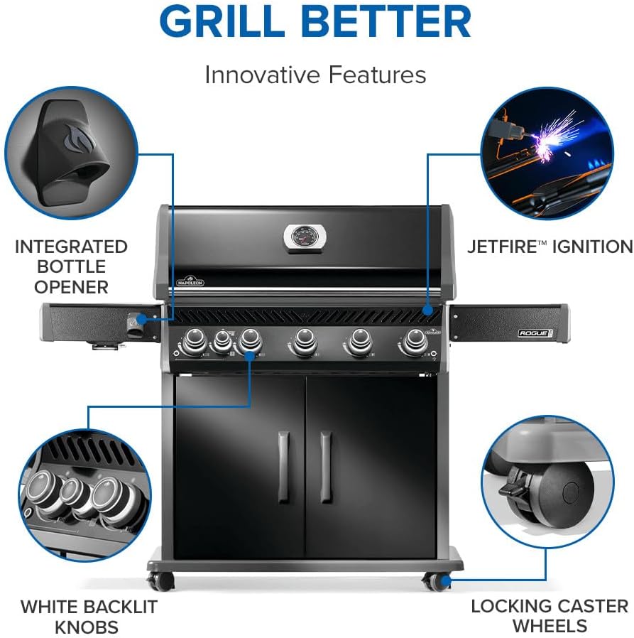 Napoleon Rogue PRO 625 Natural Gas Grill with Infrared Side Burner, Black - 6 Burners B0DVLZYK4G - Image 6