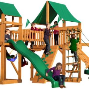 Gorilla Playsets Pioneer Peak Wooden Swing Set with Amber Posts and Canopy Cedar Swing Set Roof: Marine Vinyl Canopy - Green B00RMDXF1Y