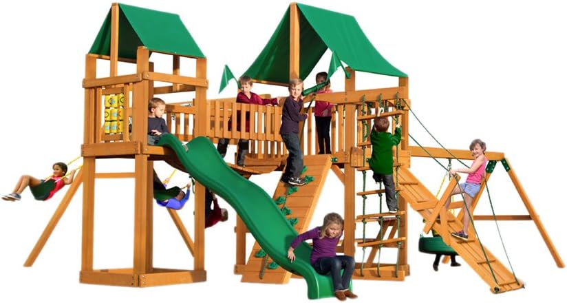 Gorilla Playsets Pioneer Peak Wooden Swing Set with Amber Posts and Canopy Cedar Swing Set Roof: Marine Vinyl Canopy - Green B00RMDXF1Y