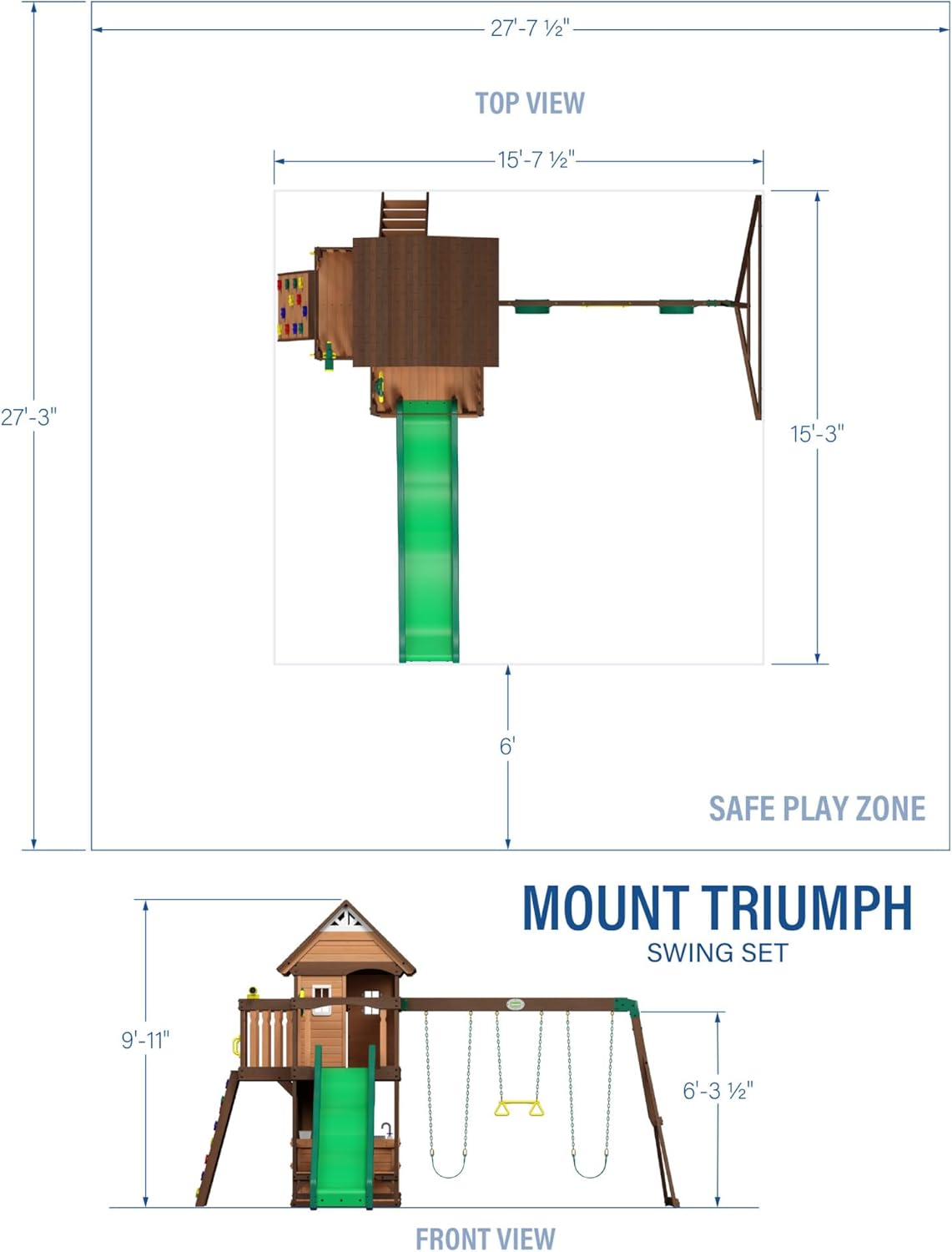 Mount Triumph Cedar Wood Swing Set with Wave Slide, Clubhouse, Rock Wall, Play Kitchen, Picnic Area, Belt Swings, Trapeze, Balconies, Playhouse, Ladder, Accessories, Outdoor Playset B071JS5LR7 - Image 4