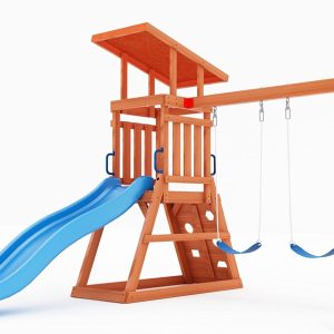 Dolphin Playground Wooden Swing Sets for Backyard with 6FT Slide, Outdoor Playset for Kids with Sand Pit, Climbing Wall, and 2 Belt Swings, Heavy Duty Playground Accessories, Ages 2-9 B0C9KYVNL4