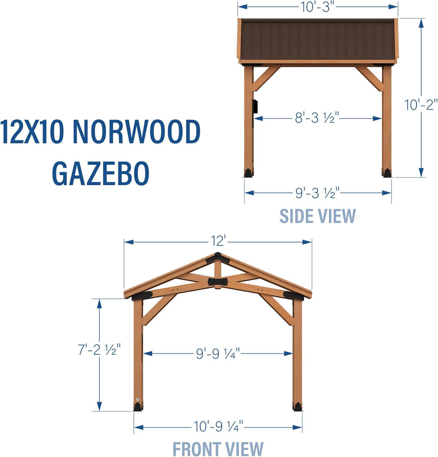 Norwood 12 ft. x 10 ft. Cedar Wood Gazebo Pavilion,Thermal Insulated Hard Top Steel Roof, Durable, Supports Snow Loads and Wind Speed, Rot Resistant, Backyard, Deck, Garden, Patio B0BL1RTLGP - Image 3