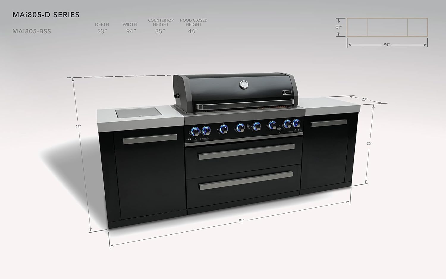 Mont Alpi MAi805-BSS 44-inch 6 Burner Black Stainless Steel Modular Outdoor Kitchen Island Barbecue Grill with Storage + Side Burner + Granite Countertops + Rotisserie, Chopping Board & Grill Cover B0D8D8Z994 - Image 2