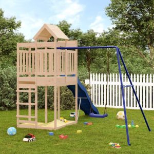 Outdoor Playset Solid Wood Pine, Garden Play Set with 1 Play Tower, 1 Wave Slide, 1 Single Swing Set, Modern Outdoor Backyard Children's Climbing Wood Playground Playset,-4549 -AA B0CHNWZRC5