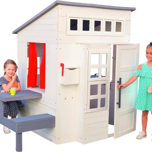 Modern Outdoor Wooden Playhouse with Picnic Table, Mailbox and Outdoor Grill, White B084KKZQNB