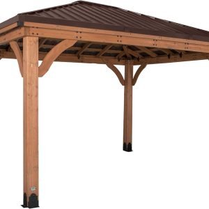 Backyard Discovery Barrington 14' x 10' Cedar Wood Outdoor Gazebo Pavilion with Hardtop Galvanized Steel Hip Roof, Snow Support, Wind Resistance, PowerPort, Shade for Garden, Patio, Deck, Entertaining B0BDMS6VW9