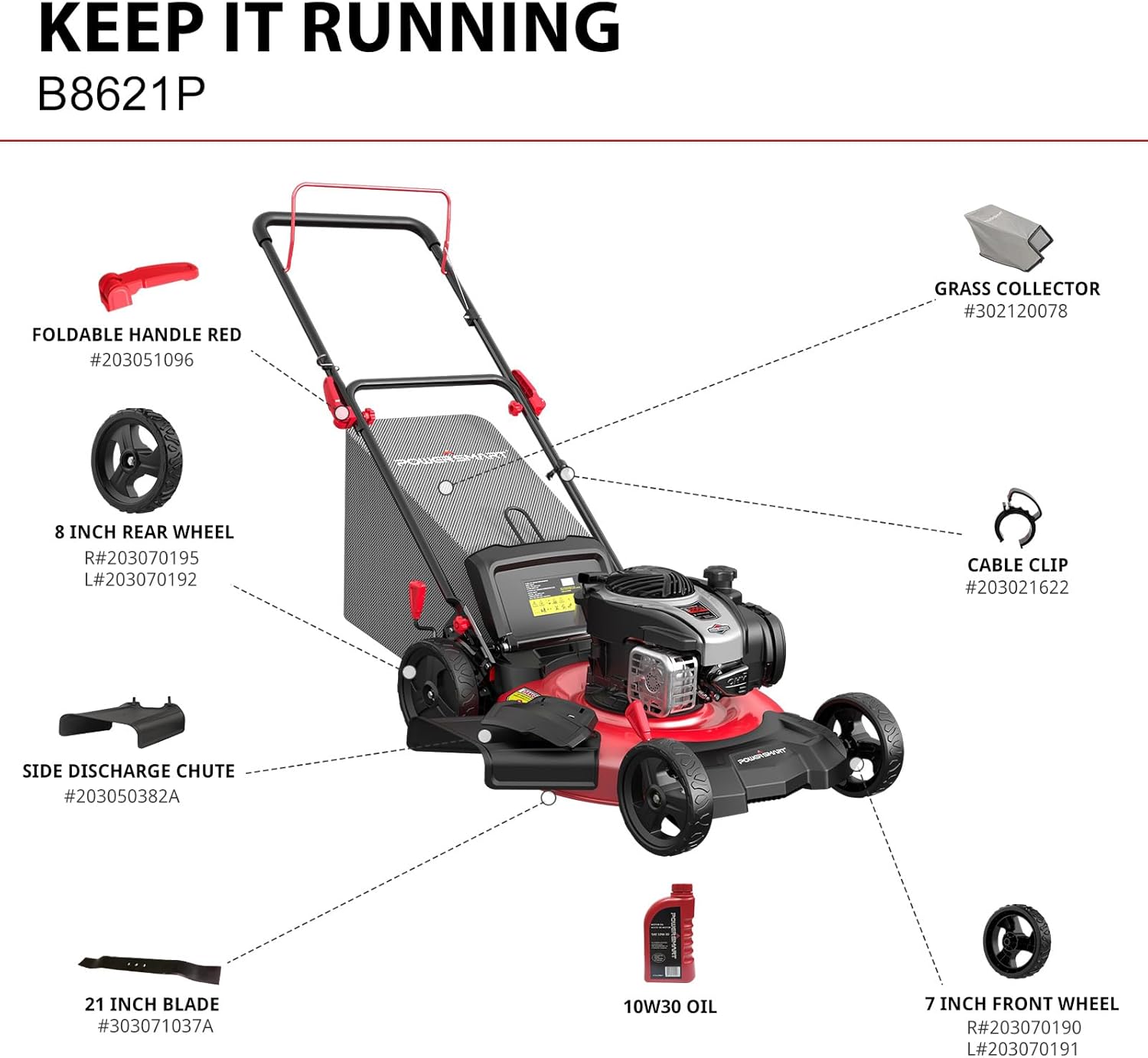 PowerSmart Gas Lawn Mower 21-Inch with 140cc Briggs and Stratton E550 Engine, High Wheels, 3-in-1 with Bagging B0D1JTMB3W - Image 9