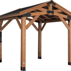 Backyard Discovery Norwood 10' x 10' Cedar Wood Outdoor Gazebo Pavilion with Hardtop Galvanized Steel Peak Roof, Snow Support, Wind Resistance, PowerPort, Shade for Garden, Patio, Deck, Entertaining B0BL1NDSBM