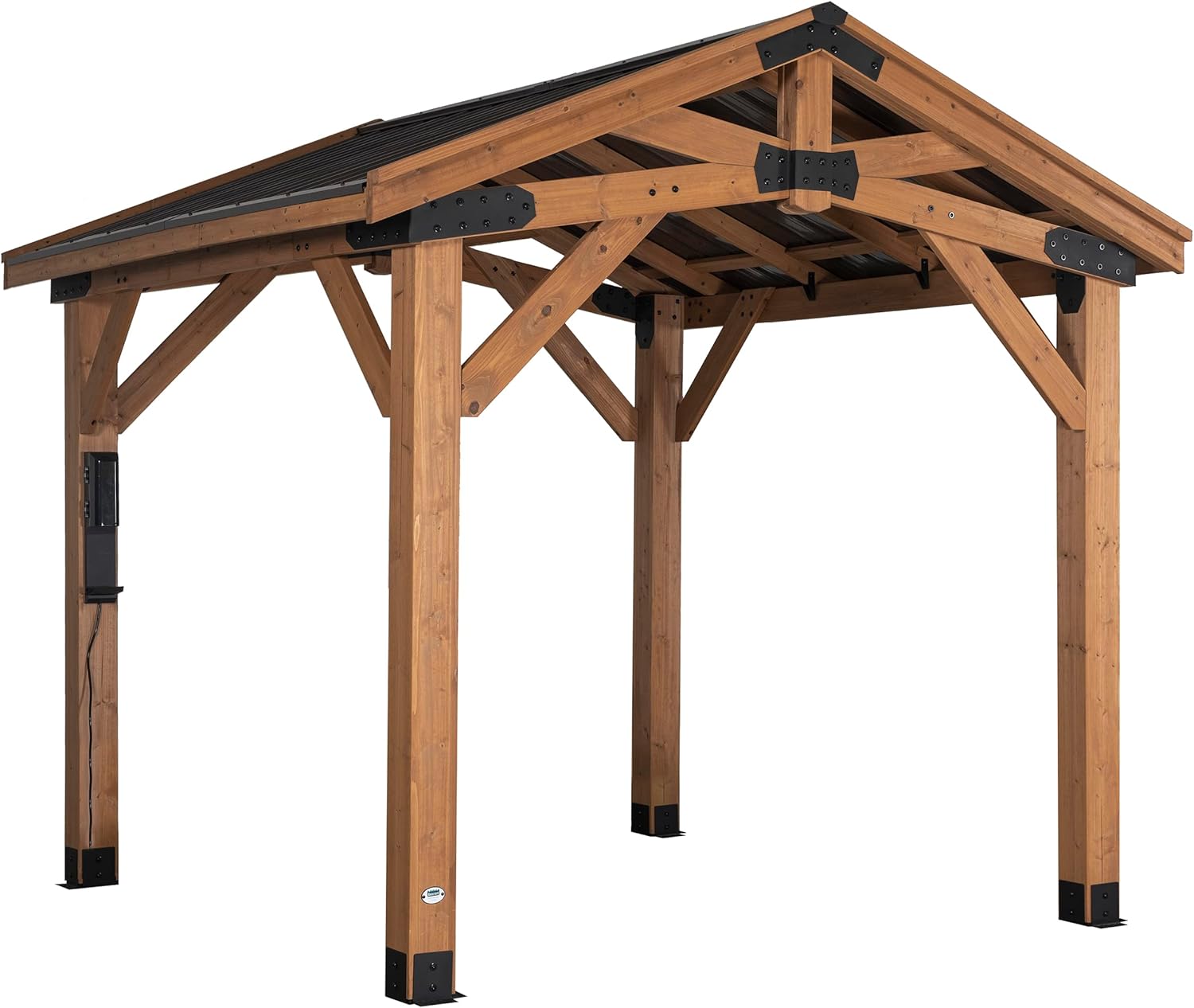 Norwood 10' x 10' Cedar Wood Outdoor Gazebo Pavilion with Hardtop Galvanized Steel Peak Roof, Snow Support, Wind Resistance, PowerPort, Shade for Garden, Patio, Deck, Entertaining B0BL1NDSBM