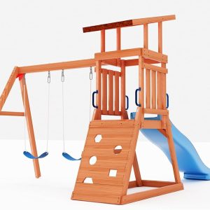Dolphin Playground Wooden Swing Sets for Backyard with 6FT Slide, Outdoor Playset for Kids with Sand Pit, Climbing Wall, and 2 Belt Swings, Heavy Duty Playground Accessories, Ages 2-9 B0BWDRRZJT