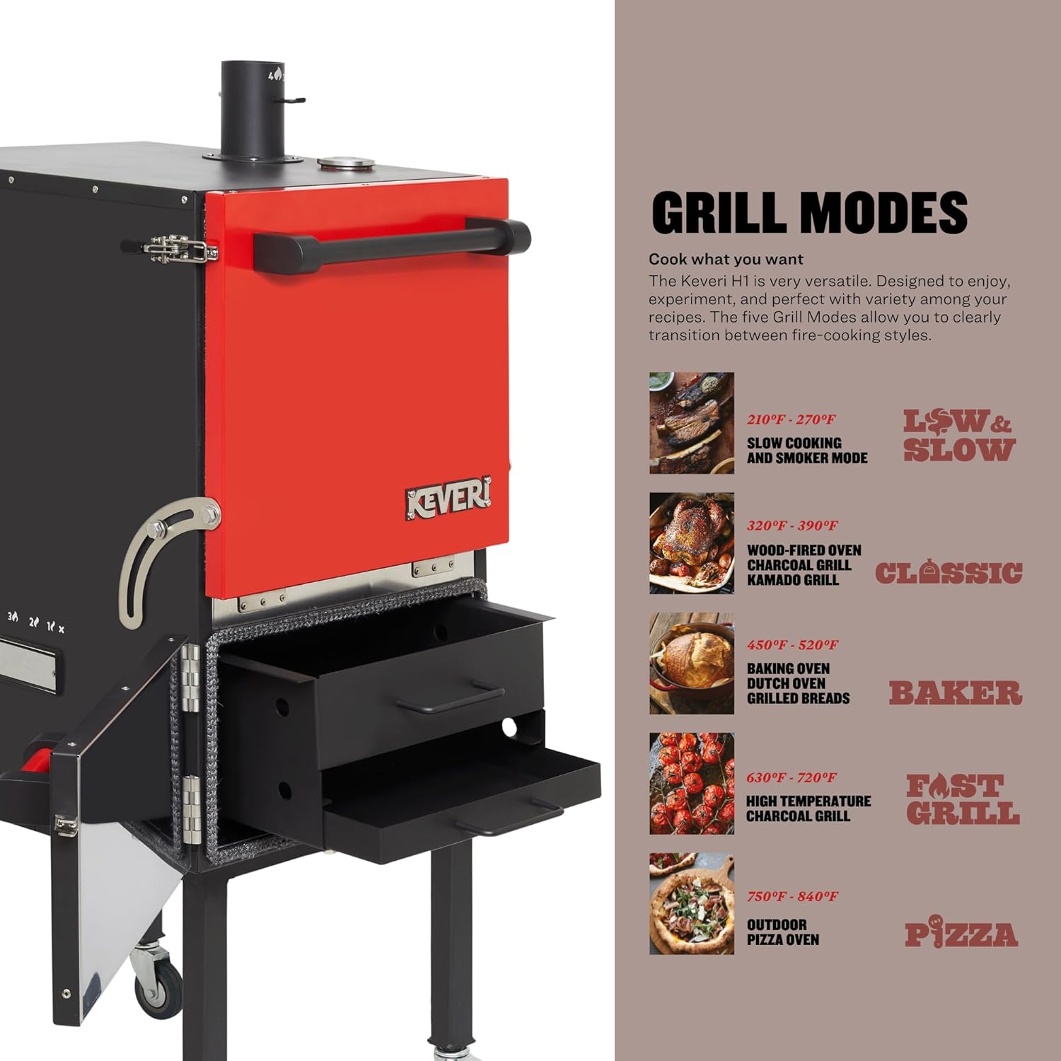 Multi-Purpose Charcoal Oven, The Ultimate Outdoor Oven, 3 Grill Positions, Grill, smoke, roast, and bake, Perfect for for Outdoor Backyard Cooking, Red B0DBJ5FTHY - Image 7