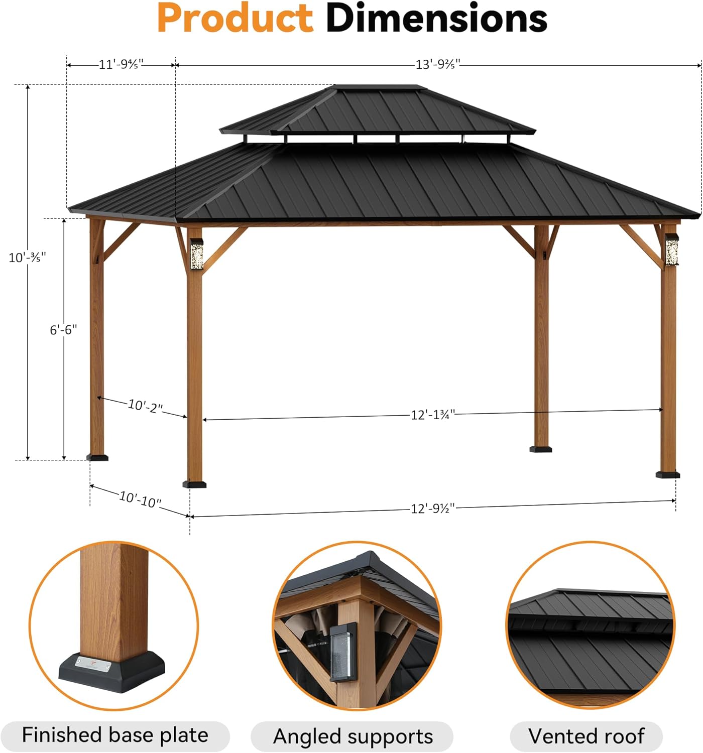Modern Shade The Horizon Permanent Hardtop Gazebo 12' x 14' w/ 4 LED Lights, Outdoor Gazebo w/Galvanized Steel Double Roof, Patio Pavilion w/Decor Hooks, Mosquito Nettings, Wood-Looking B0DQCYV9L7 - Image 2