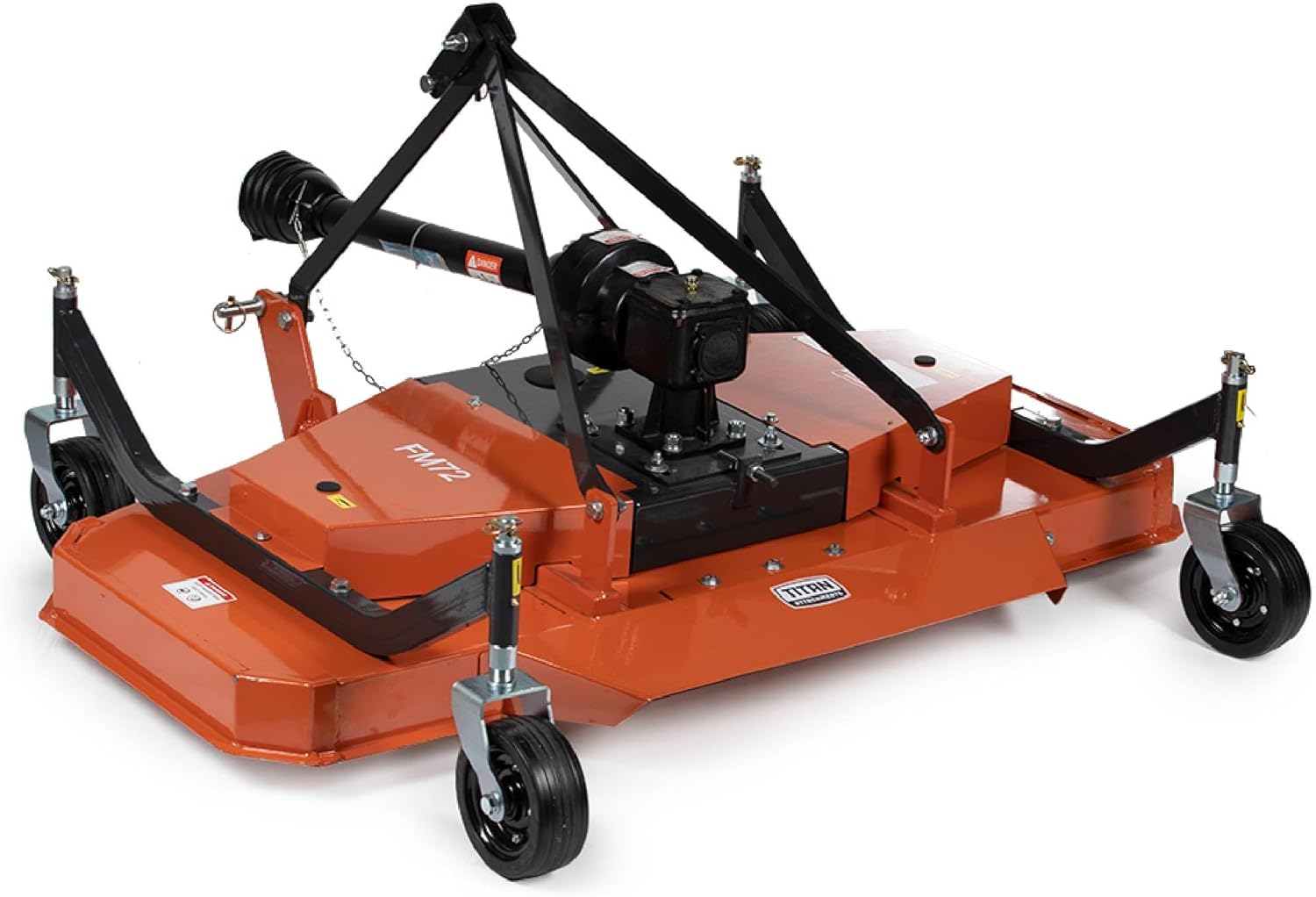 Titan Attachments 3 Point PTO Finish Mower, 72" Cutting Width, Category 1 Hitch, Rear Discharge, Requires 30-50 HP Tractor, Low-Noise Cast Iron Gearbox, Orange Finish B09BGTD3NV