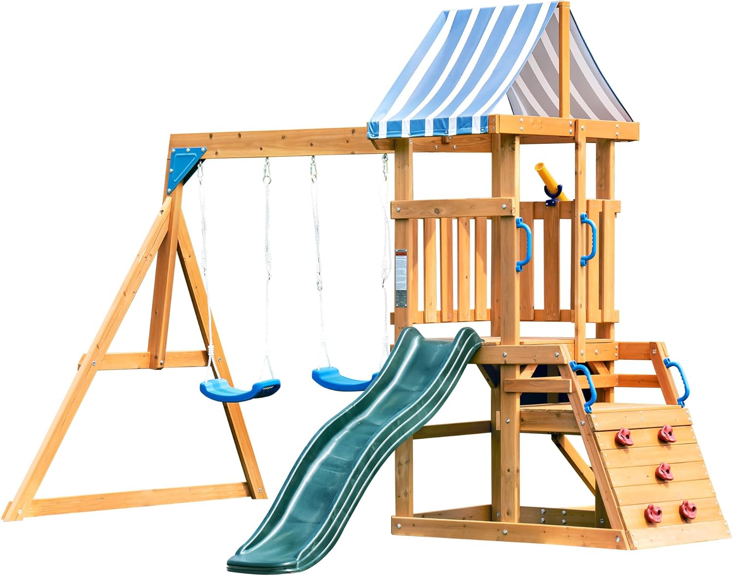 ROBOTIME Wooden Swing Set for Backyard, All-in-One Kids Outdoor Play Equipment with Swings, Slide, Climbing Rope Ladder, Outdoor Swing Playset for Kids Ages 3-10 B0CZJPPVR1 - Image 9