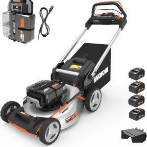 Worx Nitro 80V Cordless Lawn Mower, Electric Mower with Brushless Motor, 3-in-1 Self-Propelled Lawn Mower WG761-4 Batteries & Basecamp Charger Included B09WNFWRPG