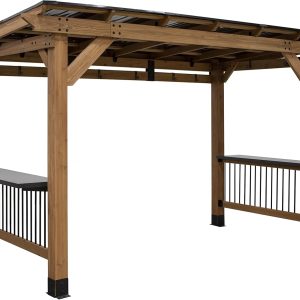 Saxony XL 12' x 6' Cedar Wood BBQ Grill Gazebo Pavilion with Hardtop Galvanized Steel Roof, Bar Tops, Powerport, Snow Support, Wind Resistance, Cook Station for Outdoor Patio, Deck B0B2YW6ZZ6