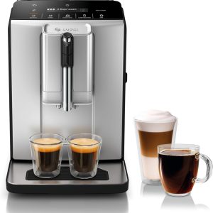Bosch TIU20307 300 Series Fully Automatic Espresso Machine with Milk Express (in-cup frother), LCD + Touch Control Panel, OneTouch Milk-based Beverages and 5 Beverage Options, in Silver B0D16N7BBV
