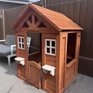 Wooden Playhouse for Age 3-6 Years Boy Girl, Outdoor Cottage Playhouse with Door, 2 Windows, 3 Serving Station, Shelf & Flowerpot Holder, Outdoor Garden Lawn Patio Yard Cottage for 3-6 Age Boy Girl. B0C3VHTHWH