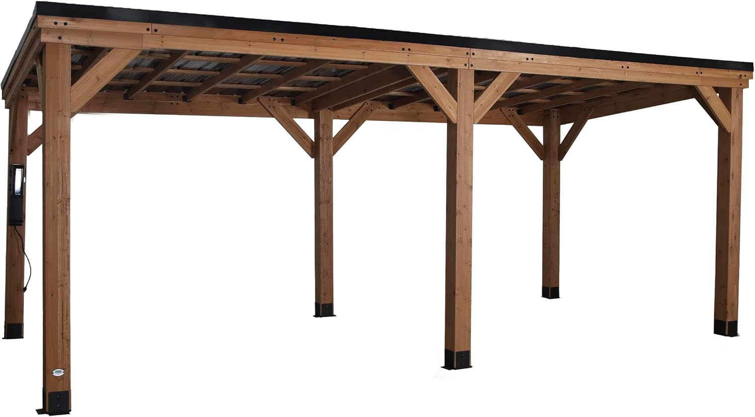 Arcadia 20' x 9.5' Cedar Wood Outdoor Gazebo Pavilion with Hardtop Galvanized Steel Slope Roof, Snow Support, Wind Resistance, PowerPort, Shade for Garden, Patio, Deck, Entertaining B0BVBZ8WHT - Image 3
