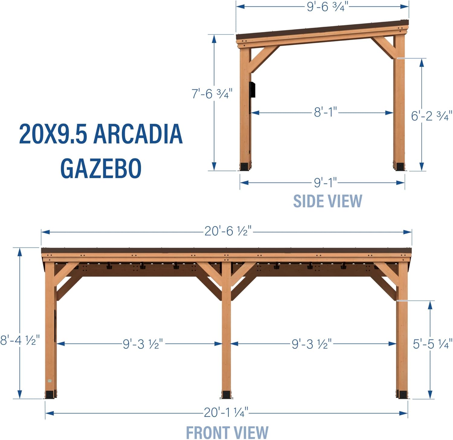 Arcadia 20' x 9.5' Cedar Wood Outdoor Gazebo Pavilion with Hardtop Galvanized Steel Slope Roof, Snow Support, Wind Resistance, PowerPort, Shade for Garden, Patio, Deck, Entertaining B0BVBZ8WHT - Image 2