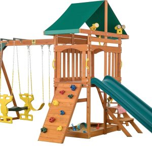 Sky View Cedar Backyard Playset | W: 17'10" D: 9'4" H: 9'9" | w/2-Person Glider & 2 Belt Swings | Binoculars, Steering Wheel & Telescope | Kids Age 3-12 | ASTM Standards | 10-Year Warranty on Wood B01MSEE3T4
