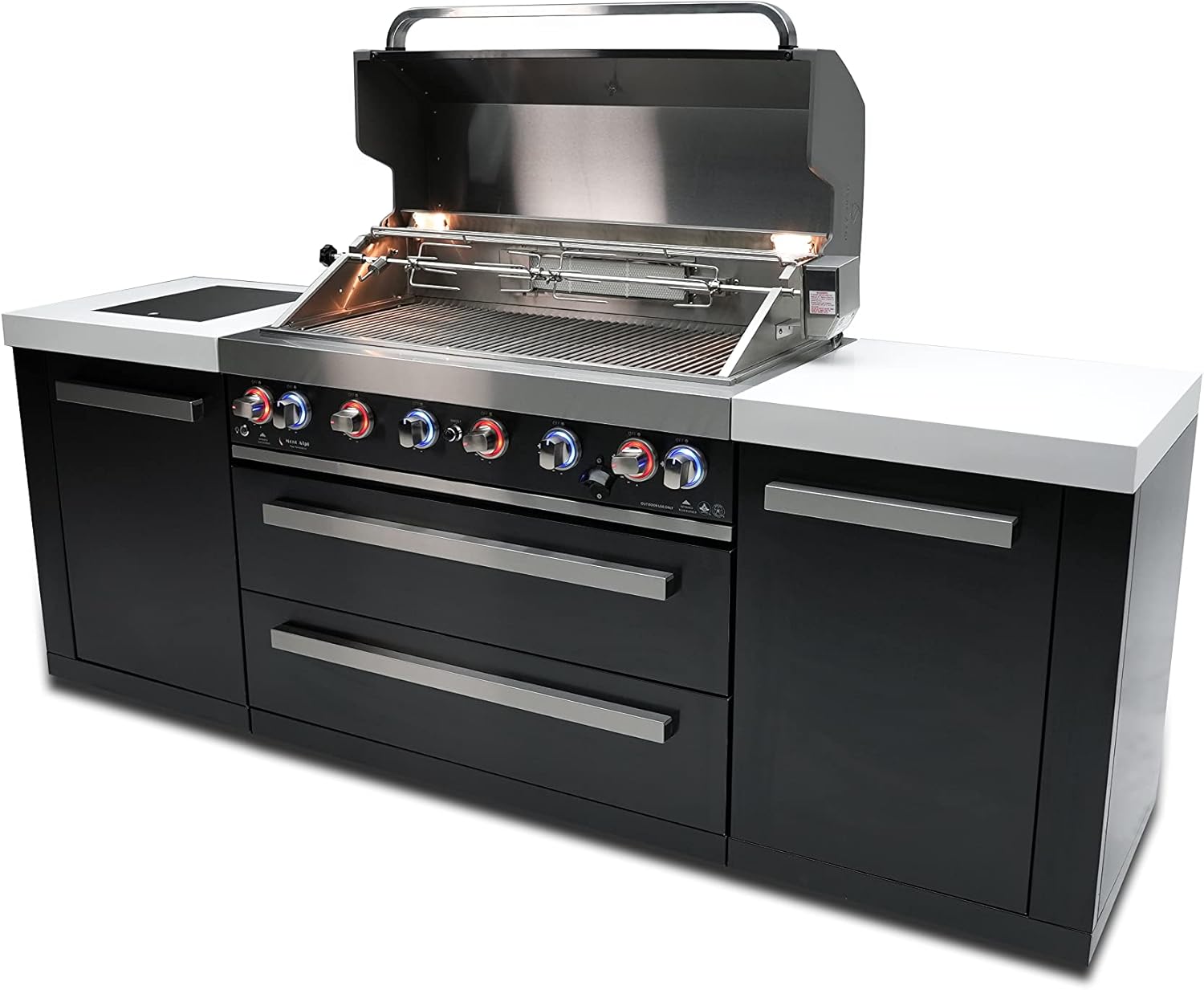 Mont Alpi MAi805-BSS 44-inch 6 Burner Black Stainless Steel Modular Outdoor Kitchen Island Barbecue Grill with Storage + Side Burner + Granite Countertops + Rotisserie, Chopping Board & Grill Cover B0D8D8Z994 - Image 4