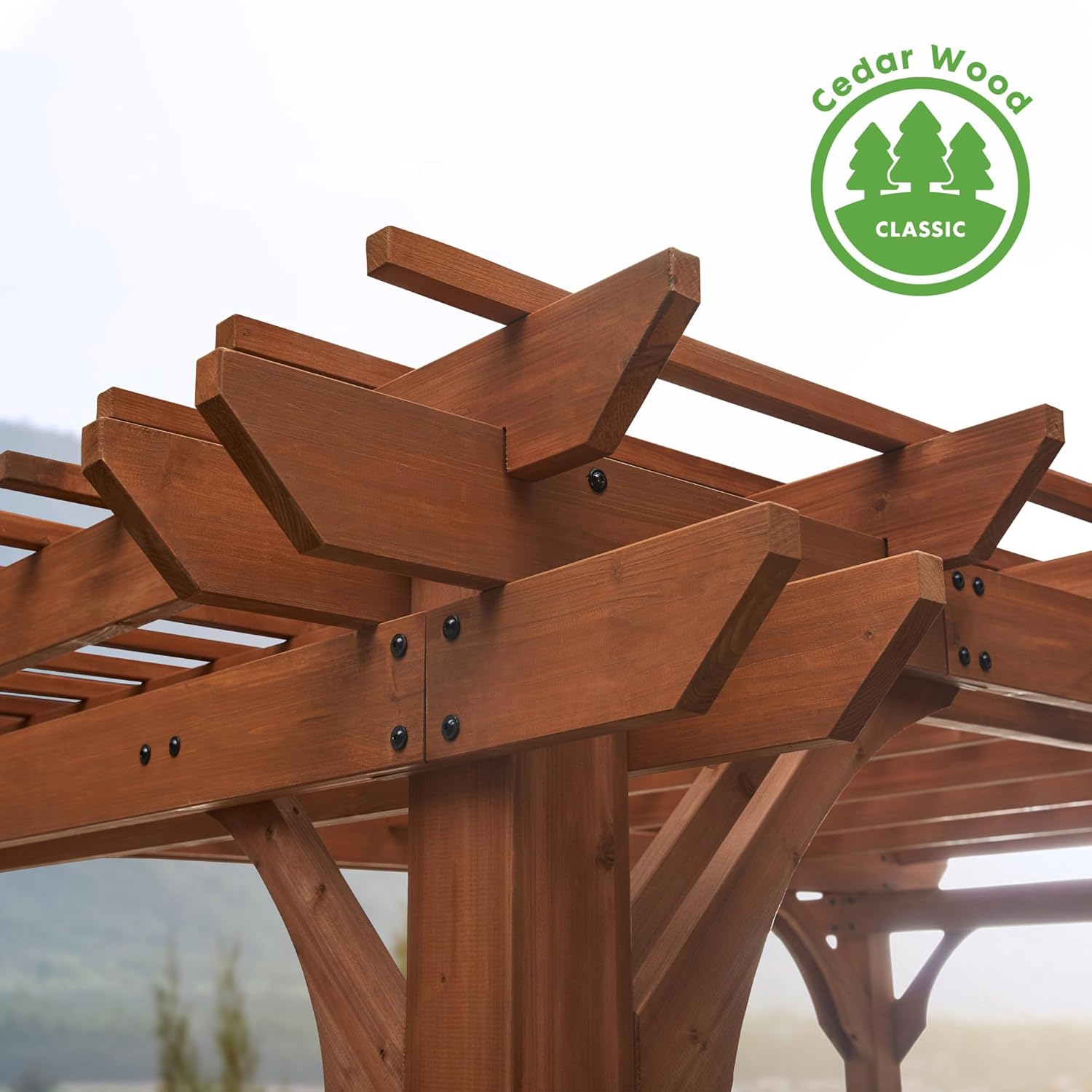 Backyard Discovery Ashland 14' x 10' Cedar Wood Pergola Kit with Trellis Roof, Built-In Bar Top, All-Season Durability, High-Wind Rating, PowerPort, Shade for Outdoor Patio, Deck, Garden, Entertaining B0C547GXVP - Image 7