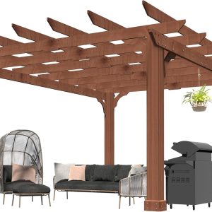 MUPATER 10x12 FT All Cedar Wood Wooden Pergola, Kit with Stakes, Quality Supported Structure, Snow and Wind Supported,Outdoor Pergola with Cedar Framed for Backyard, Deck, Lawn B0C6ZX1VM2