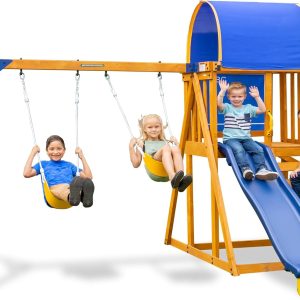 Sportspower Augusta Wooden Swing Set with Heavy Duty A-Frame & 6ft Double Wall Slide, Bonus Anchor Kit Included B0CHMFXCY2