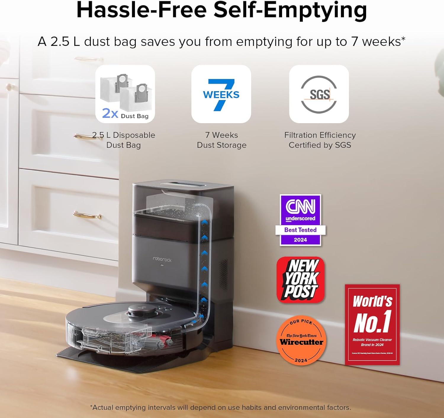 roborock Q5 Max+ Robot Vacuum with Self-Empty Dock, Upgraded from Q5+, 5500 Pa Suction, DuoRoller Brush, Hands-Free Cleaning for up to 7 Weeks, PreciSense LiDAR Navigation, App & Voice Control B0CWQP4Y4R - Image 3