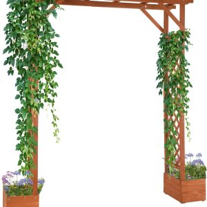 VINGLI Wooden Garden Arbor with Planter, Wedding Arch for Ceremony, Wood Garden Arbour Trellis for Plant Climbing, Pergola for Garden Backyard, Lawn, Outdoor B0CQXPDCGB