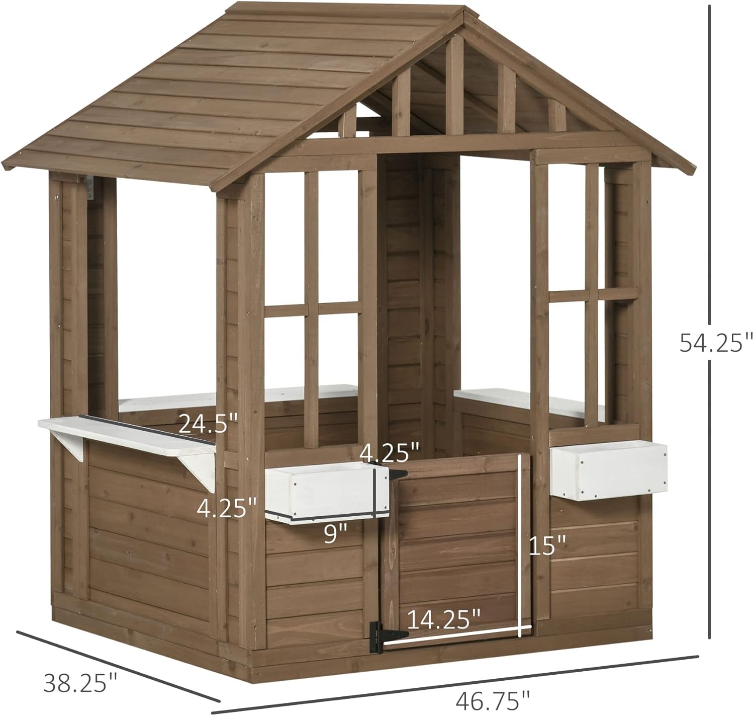 Outsunny Kids Wooden Playhouse, Outdoor Garden Games Cottage, with Working Door, Windows, Flowers Pot Holder, 47" x 38" x 54" B09R3RKLPV - Image 7
