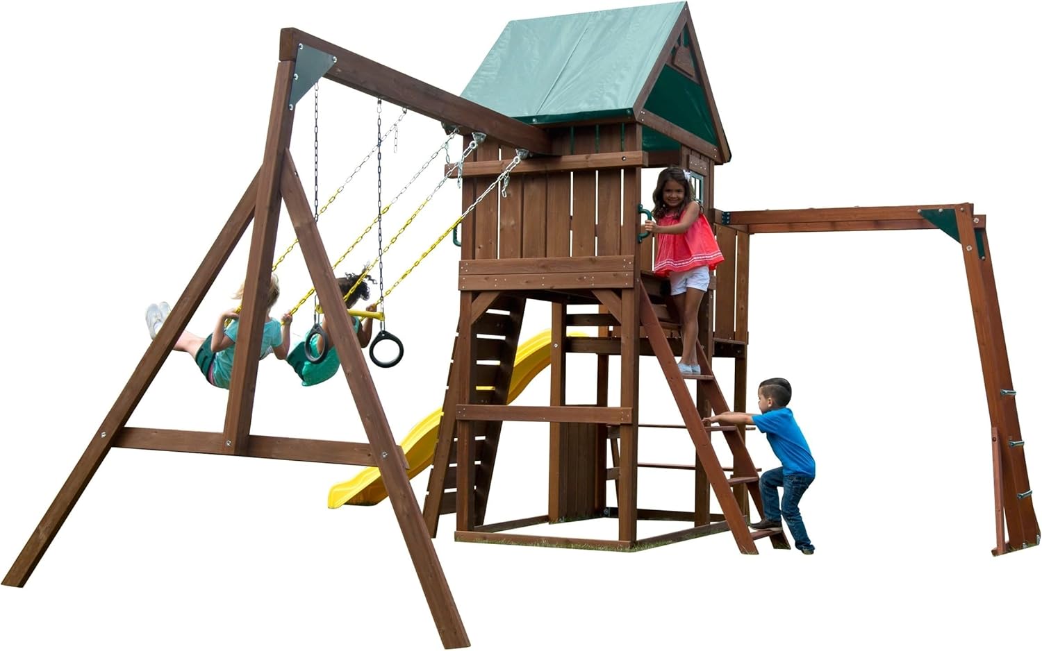 Swing-N-Slide Hemphill Ridge Wooden Swing Set with Vinyl Canopy Roof, Monkey Bars, Plastic Slide, Climbing Wall and Swings, Yellow Slide B0DWZ67PRK - Image 2