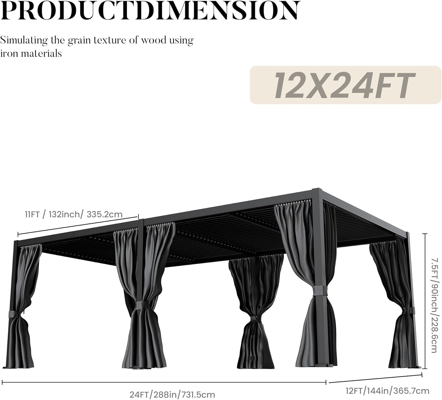 HOMPUS 12×24FT Louvered Pergola, Aluminum Pergola with 4 Adjustable Louvered Roof, Metal Pergolas with Netting & Curtains, Gazebo Shade Cover, Outdoor Pergolas for Backyard, Garden, Deck, Black B0DZTSC6QL - Image 2