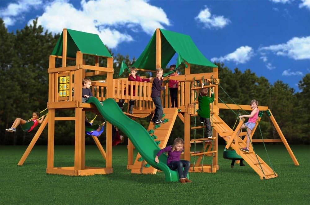 Gorilla Playsets Pioneer Peak Wooden Swing Set with Amber Posts and Canopy Cedar Swing Set Roof: Marine Vinyl Canopy - Green B00RMDXF1Y - Image 2