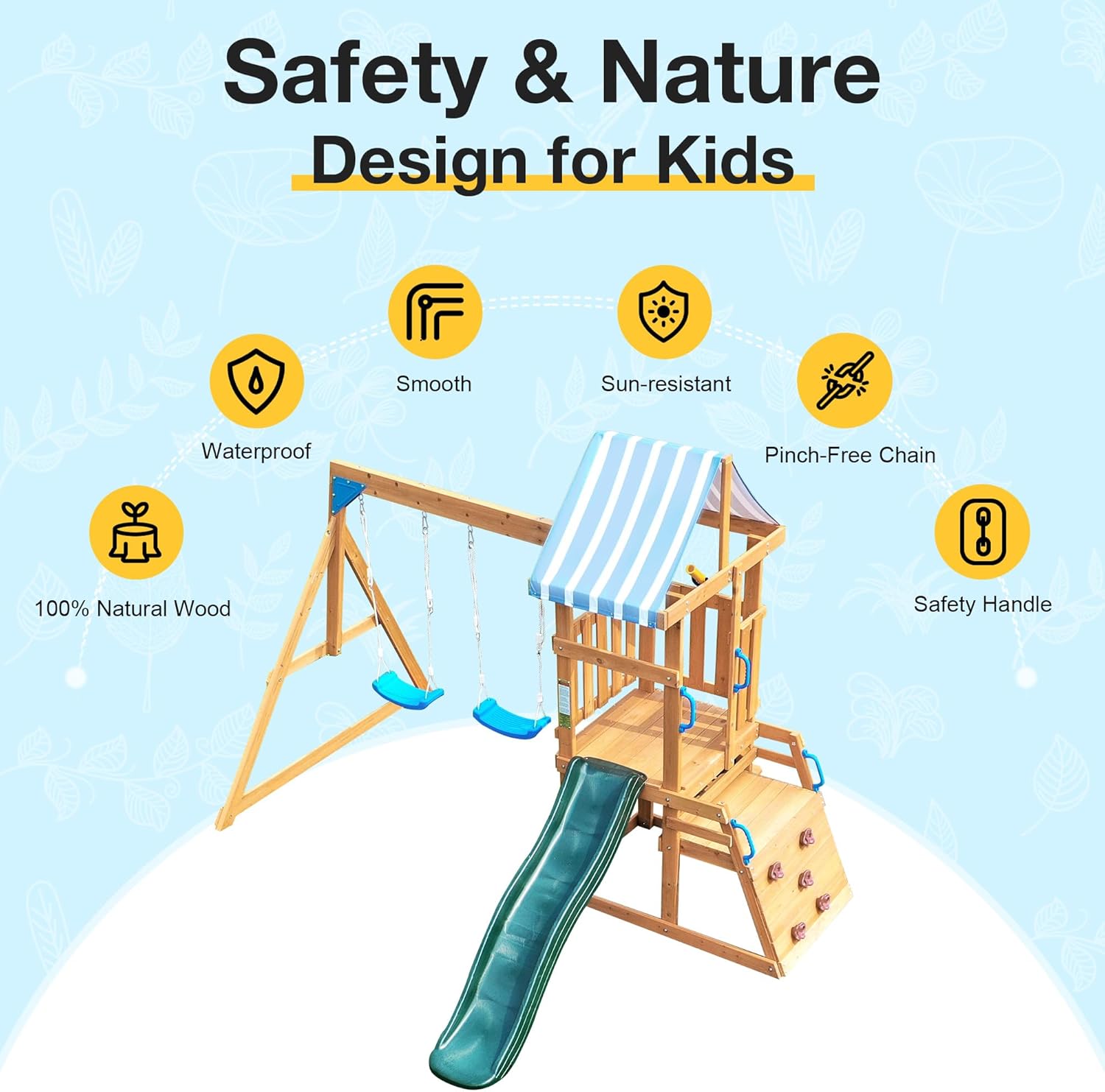 ROBOTIME Wooden Swing Set for Backyard, All-in-One Kids Outdoor Play Equipment with Swings, Slide, Climbing Rope Ladder, Outdoor Swing Playset for Kids Ages 3-10 B0CZJPPVR1 - Image 8