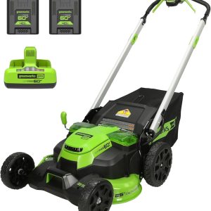 Greenworks 60V 25” Cordless (Self-Propelled) Lawn Mower (LED Lights + Aluminum Handles), 2 x 4.0Ah Batteries and Dual Port Rapid Charger B0C2ZM93P2