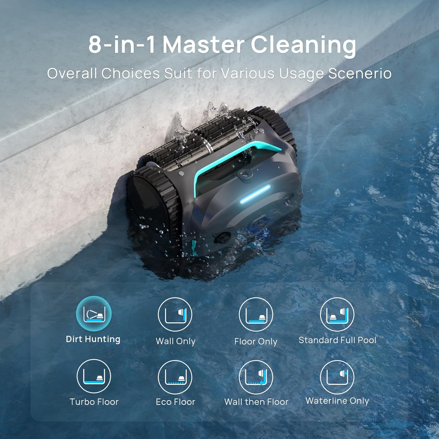 WYBOT C2 Vision AI Camera Cordless Pool Vacuum Robot for inground Pools, 8-in-1 Pool Cleaner, Ultra-fine Filtration, Brushless Motor Powerful Suction, Wall Climbing, Waterline Cleaning, Gray Green B0DL5HSKZD - Image 4