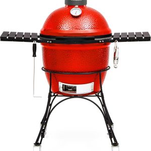Kamado Joe Classic Joe Series II 18-inch Ceramic Charcoal Grill and Smoker with Cart, Side Shelves, Stainless Steel Grates and 250 Cooking Square Inches in Red, Model KJ-23RHC B01INNA89S