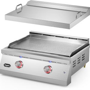 Hygrill 30-Inch Premium Built-In Liquid Propane Griddle for Outdoor Kitchen, Durable Stainless Steel 2-Burner Flat Top Grill with Lid and LED lights, 36000 BTUs B0CF993WQQ