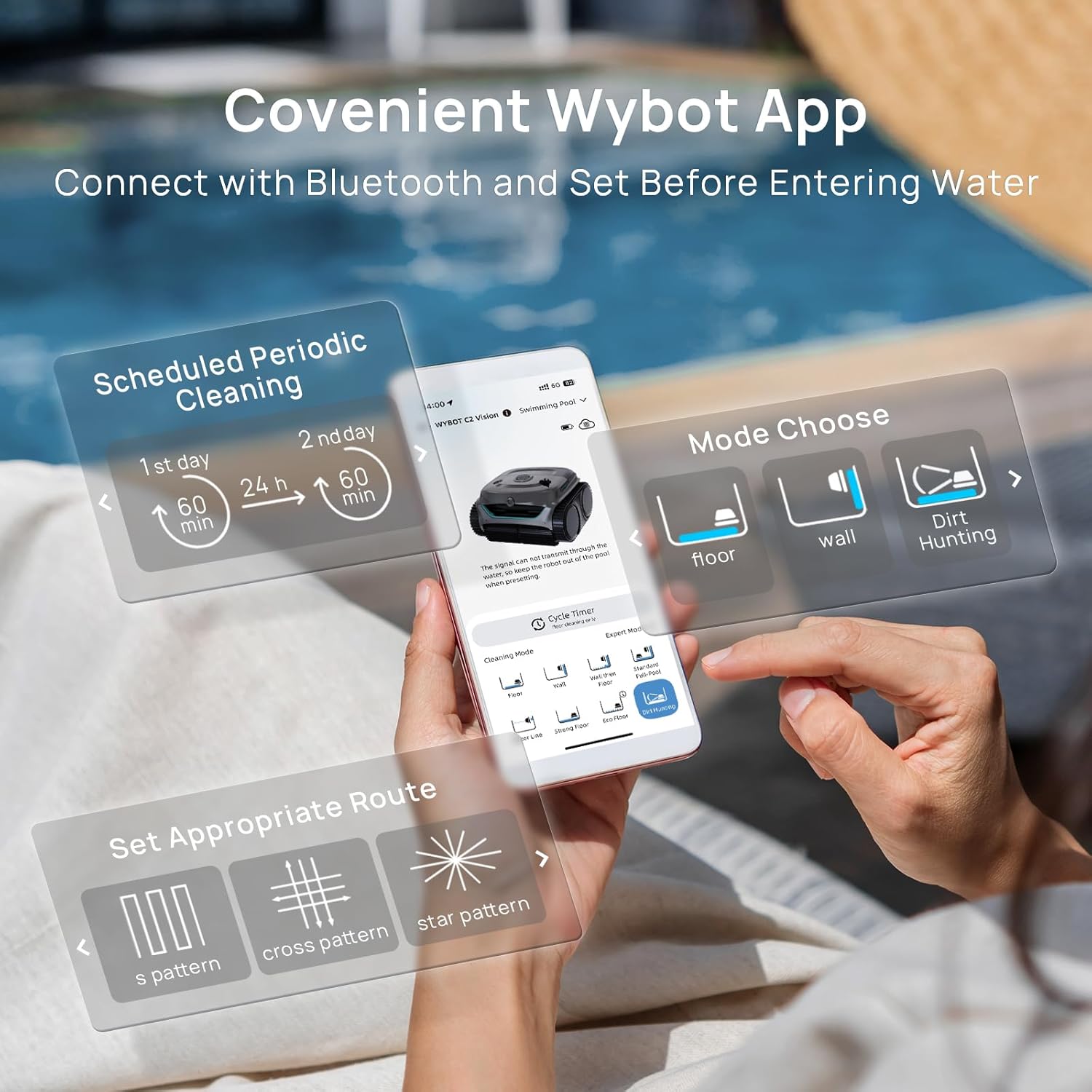 WYBOT C2 Vision AI Camera Cordless Pool Vacuum Robot for inground Pools, 8-in-1 Pool Cleaner, Ultra-fine Filtration, Brushless Motor Powerful Suction, Wall Climbing, Waterline Cleaning, Gray Green B0DL5HSKZD - Image 8