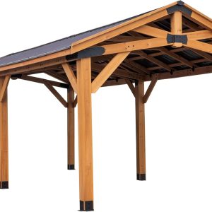 Backyard Discovery Norwood 24' x 12' Cedar Wood Outdoor Gazebo Pavilion with Hardtop Galvanized Steel Peak Roof, Snow Support, Wind Resistance, PowerPort, Shade for Garden, Patio, Deck, Entertaining B0DCDZZ8CV