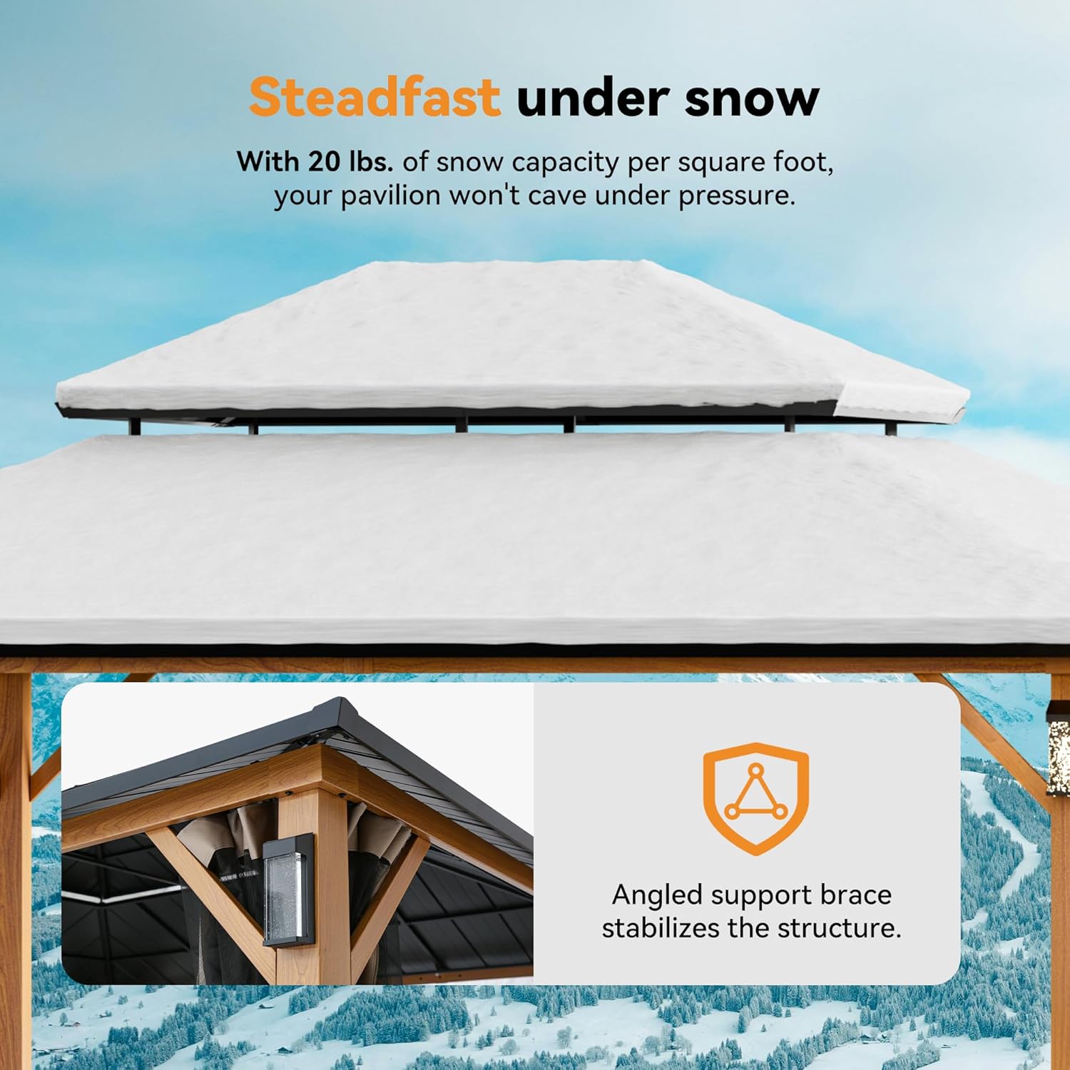 Modern Shade The Horizon Permanent Hardtop Gazebo 12' x 14' w/ 4 LED Lights, Outdoor Gazebo w/Galvanized Steel Double Roof, Patio Pavilion w/Decor Hooks, Mosquito Nettings, Wood-Looking B0DQCYV9L7 - Image 7