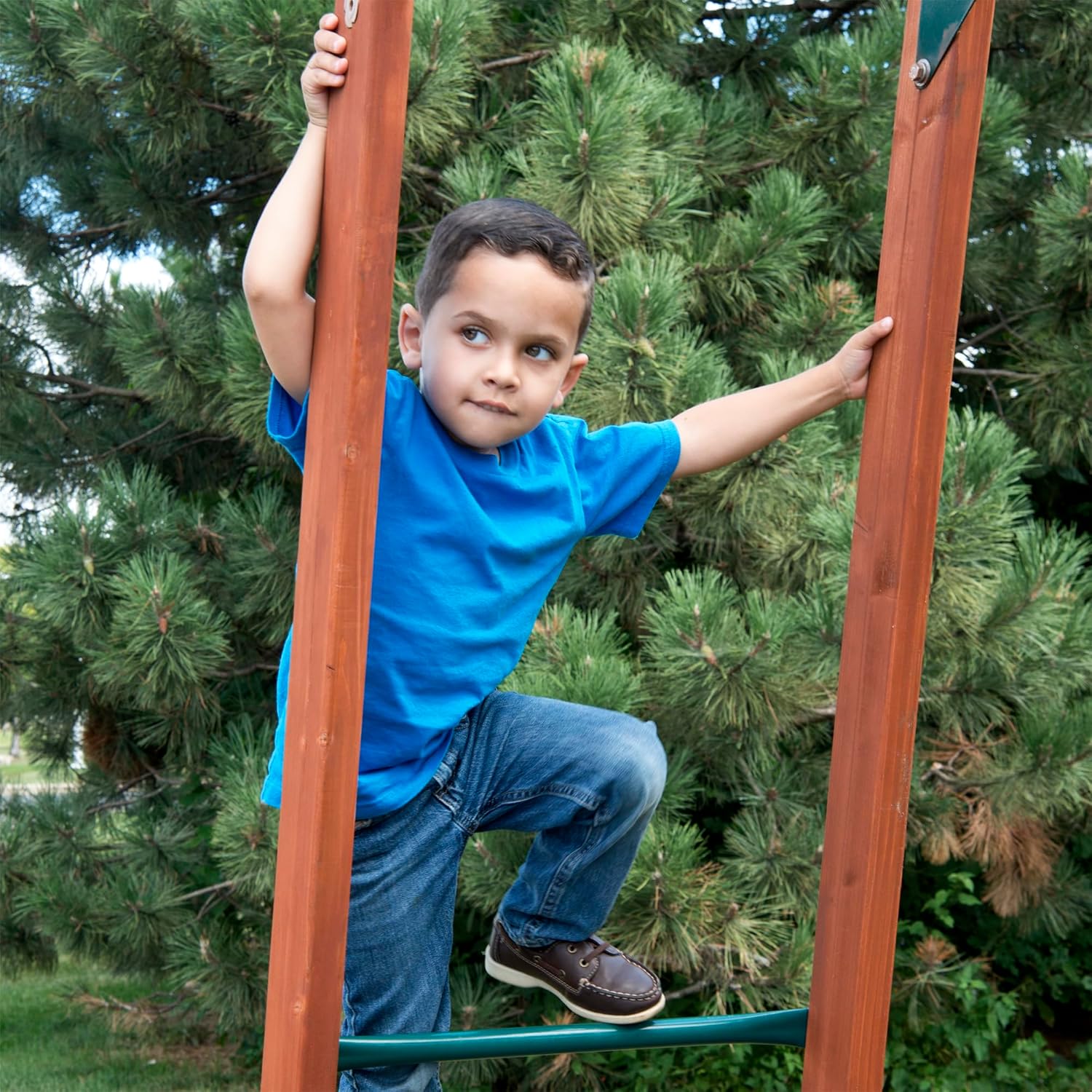 Swing-N-Slide Hemphill Ridge Wooden Swing Set with Vinyl Canopy Roof, Monkey Bars, Plastic Slide, Climbing Wall and Swings, Yellow Slide B0DWZ67PRK - Image 5